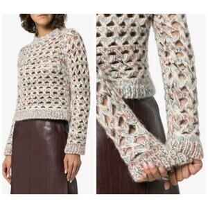 Missoni Crochet Sweater Open Knit Wool Alpaca Cropped Long Sleeve Top 38 IT 2 XS
